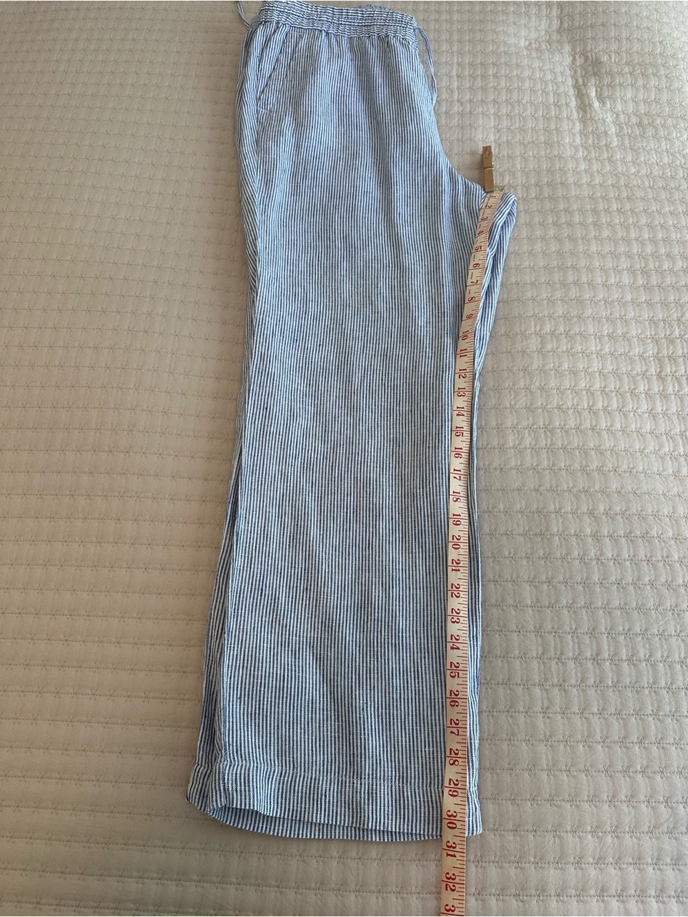 NWOT Talbots 100% Linen Wide Leg Pants Blue White Stripe Size 14W - Picture 10 of 13